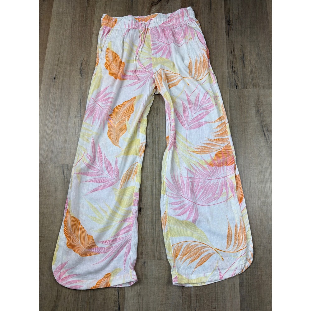 C&C California Womens Tropical Palm Linen Blend Wide Leg Pants Pink Orange Med